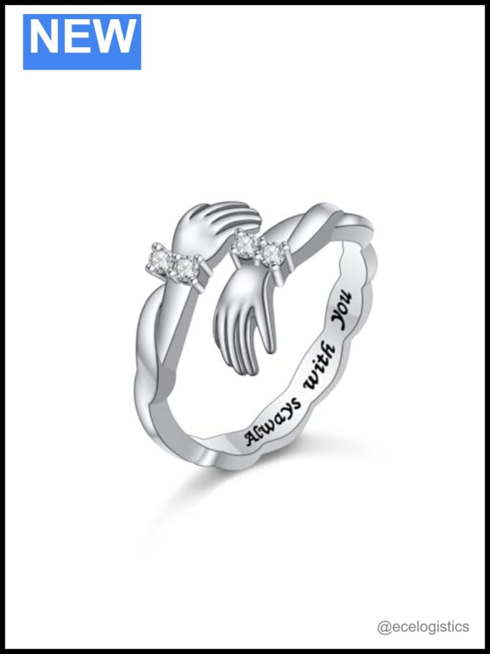 Sterling Silver Adjustable Hug Hands Ring Always With You